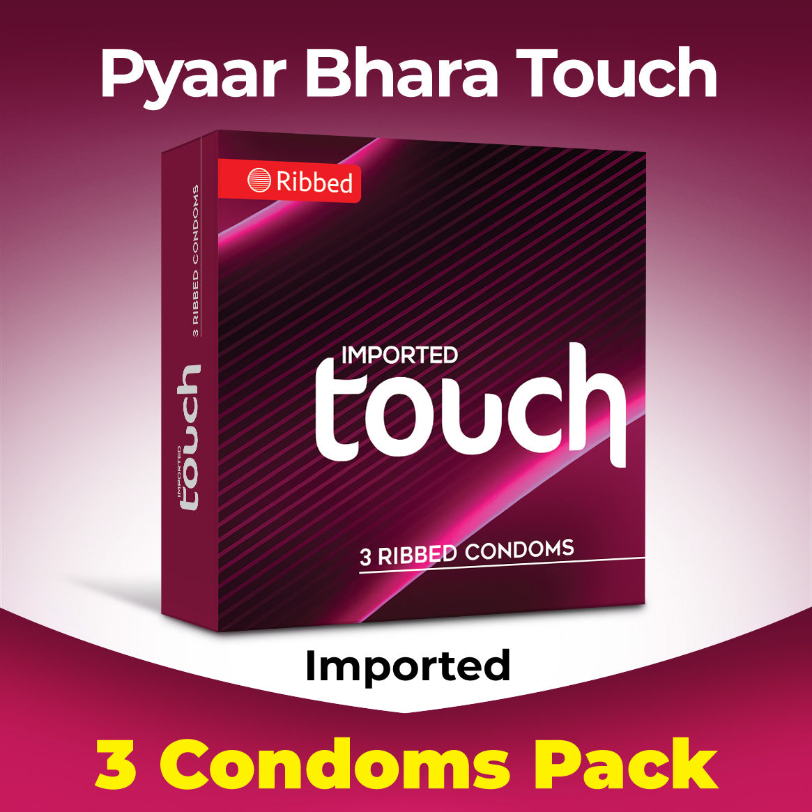 Imported Touch Premium Condoms - 3 Pack | Long-Lasting, Ribbed, Dotted & Strawberry Options | 50% OFF & Free Delivery